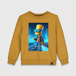 Детский свитшот Барт Симпсон в неоновом городе со скейтбордом - не