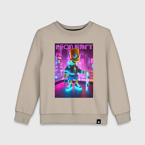 Детский свитшот Neon Bart - with skateboard ai art fantasy / Миндальный – фото 1