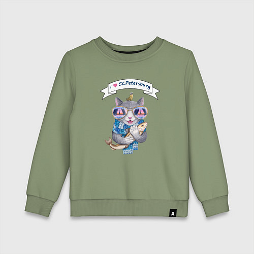 Детский свитшот Кот с рыбой из Петербурга / Авокадо – фото 1