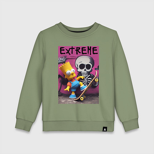 Детский свитшот Bart Simpson and skateboard - extreme / Авокадо – фото 1