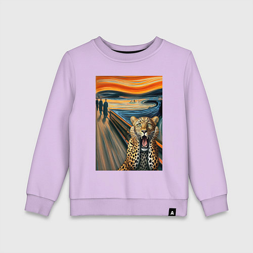 Детский свитшот Леопард кричит - мем картина от нейросети / Лаванда – фото 1