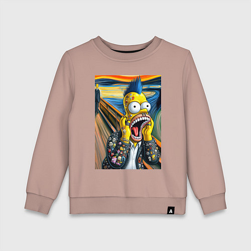 Детский свитшот Гомер Симпсон кричит - мем нейросеть / Пыльно-розовый – фото 1