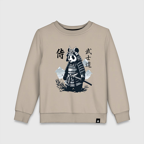 Детский свитшот Panda samurai - bushido ai art fantasy / Миндальный – фото 1