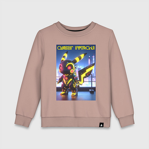 Детский свитшот Cyber pikachu - ai art neon glow fantasy / Пыльно-розовый – фото 1