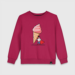 Свитшот хлопковый детский Забавный супермен держит огромный рожок мороженого, цвет: маджента