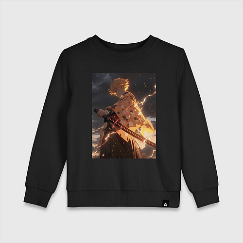 Детский свитшот Клинок, рассекающий демонов Дзэнъицу Агацума молни / Черный – фото 1