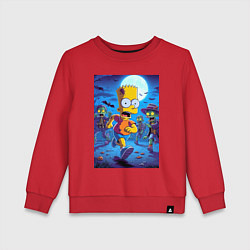 Свитшот хлопковый детский Барт Симпсон убегает от зомби - хэллоуин, цвет: красный