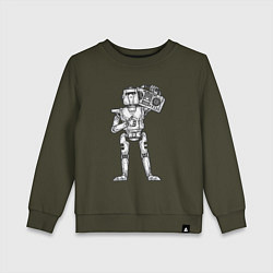 Свитшот хлопковый детский Робот с бумбоксом, цвет: хаки