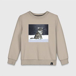 Свитшот хлопковый детский Волк ауффф мем, цвет: миндальный
