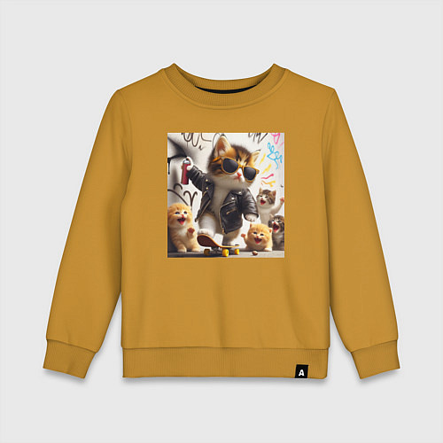 Детский свитшот Кумир среди котят - граффити / Горчичный – фото 1