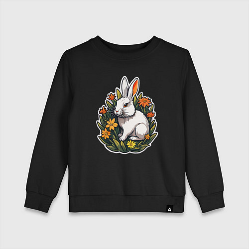 Детский свитшот Заяц и цветы / Черный – фото 1
