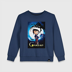 Свитшот хлопковый детский Coraline Jones and cat, цвет: тёмно-синий