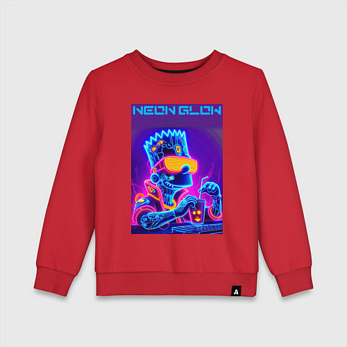 Детский свитшот Bart Simpson - neon fantasy ai art / Красный – фото 1