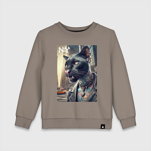 Детский свитшот Cool dude panther from New York - ai art / Утренний латте – фото 1
