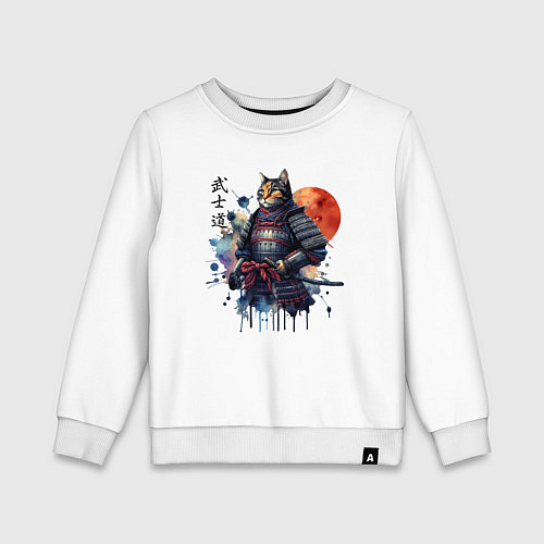 Детский свитшот Cat samurai - bushido ai art / Белый – фото 1