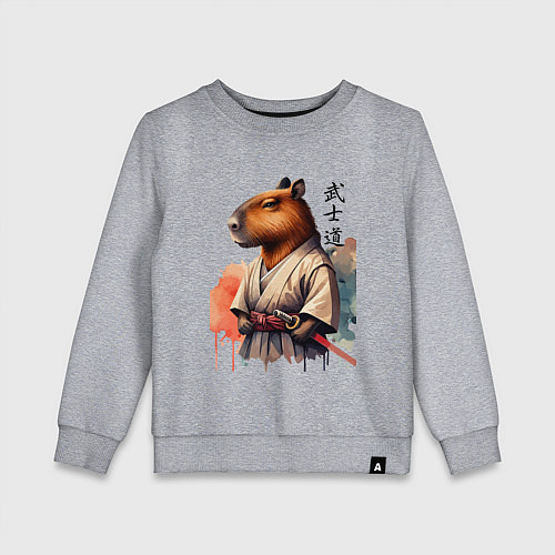 Детский свитшот Capybara samurai - ai art fantasy / Меланж – фото 1