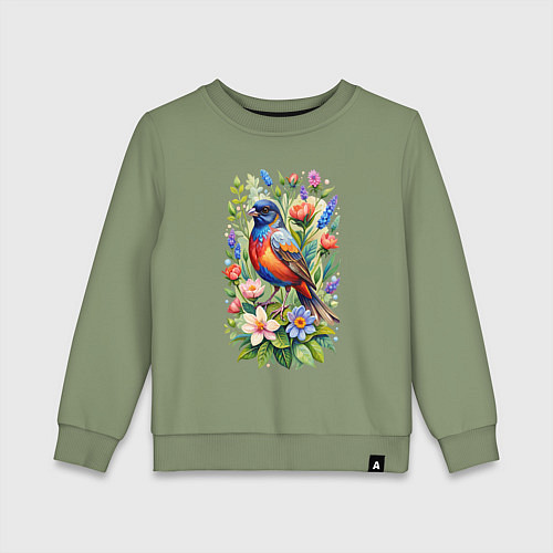 Детский свитшот Расписной овсянковый кардинал / Авокадо – фото 1