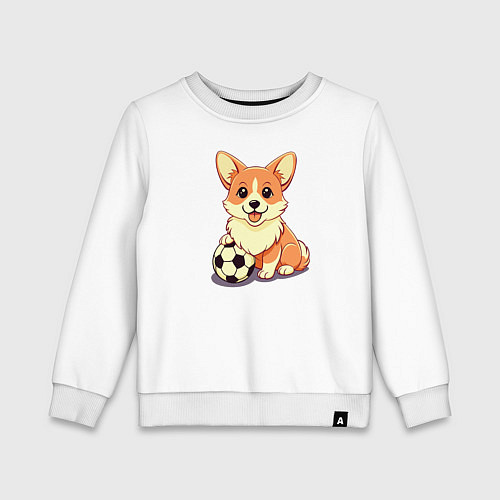 Детский свитшот Корги с мячом / Белый – фото 1