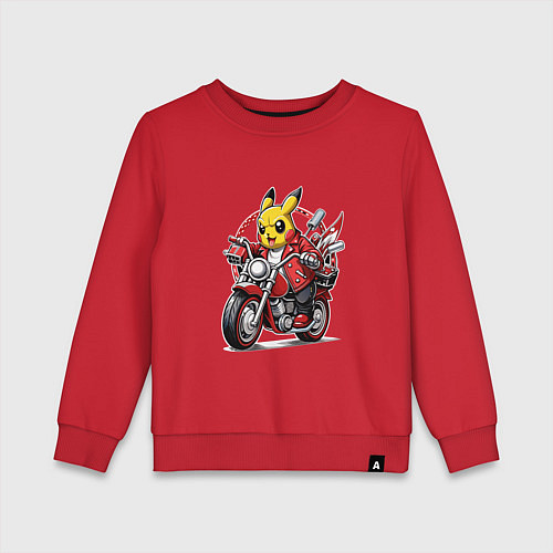 Детский свитшот Пикачу мчится на мотоцикле / Красный – фото 1