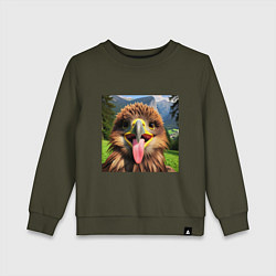 Свитшот хлопковый детский Забавный орел с высунутым языком в горах, цвет: хаки
