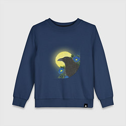 Свитшот хлопковый детский Чёрный ворон на ветке под луной, цвет: тёмно-синий
