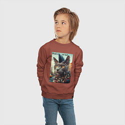 Свитшот хлопковый детский Уличный кот панк музыкант - нейросеть, цвет: кирпичный — фото 2
