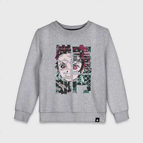 Детский свитшот Тандзиро иероглифы Клинок рассекающий демонов / Меланж – фото 1