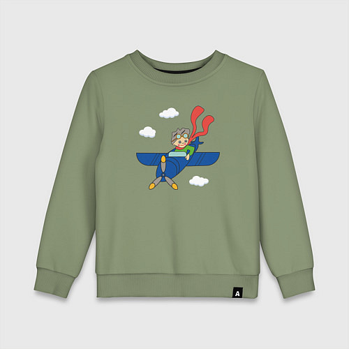 Детский свитшот Мальчик пилот и самолет / Авокадо – фото 1