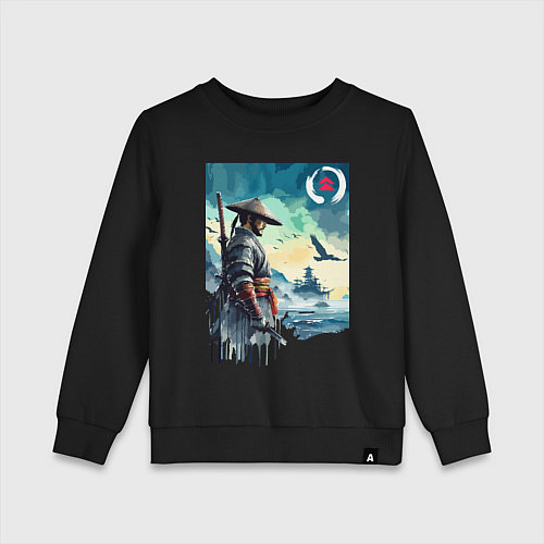 Детский свитшот Японский самурай - призрак Цусимы / Черный – фото 1