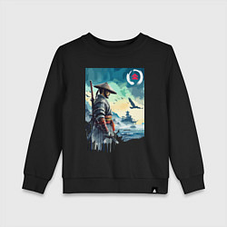 Свитшот хлопковый детский Японский самурай - призрак Цусимы, цвет: черный