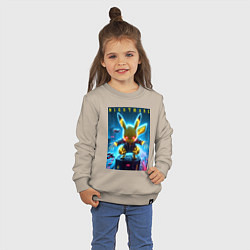 Свитшот хлопковый детский Cyber Pikachu - neon glow ai art, цвет: миндальный — фото 2