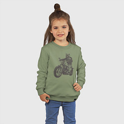 Свитшот хлопковый детский Енот байкер на мотоцикле чоппере, цвет: авокадо — фото 2
