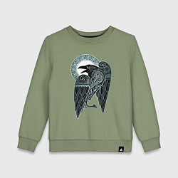 Свитшот хлопковый детский Кельтский ворон - скандинавский орнамент тату, цвет: авокадо