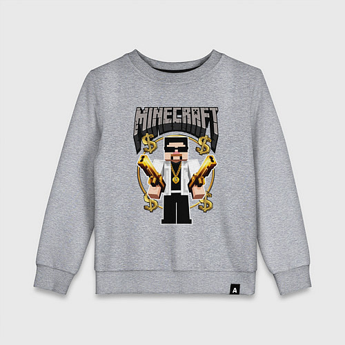 Детский свитшот Стив из Майнкрафт с золотыми пистолетами / Меланж – фото 1