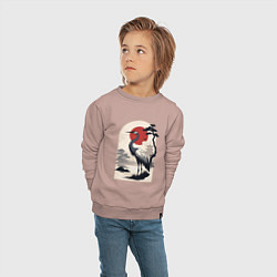 Свитшот хлопковый детский Журавль и солнце в японском стиле, цвет: пыльно-розовый — фото 2