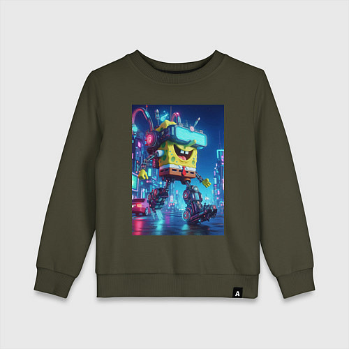 Детский свитшот Cyber Sponge Bob - neon glow fantasy / Хаки – фото 1