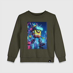 Свитшот хлопковый детский Cyber Sponge Bob - neon glow fantasy, цвет: хаки