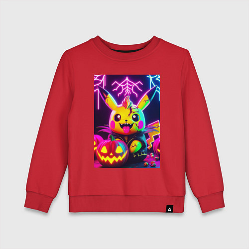 Детский свитшот Зомби Пикачу с тыквой - неоновое свечение / Красный – фото 1