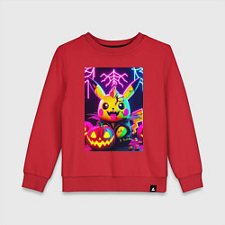 Свитшот хлопковый детский Зомби Пикачу с тыквой - неоновое свечение, цвет: красный