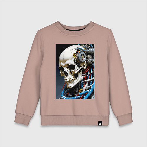 Детский свитшот Кибер череп - нейроарт фантазия / Пыльно-розовый – фото 1