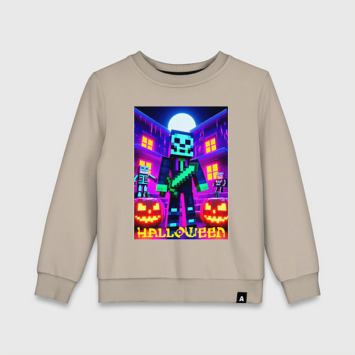 Детский свитшот Halloween and Minecraft - neon collaboration / Миндальный – фото 1