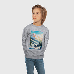 Свитшот хлопковый детский Лыжник в горах, цвет: меланж — фото 2
