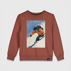 Свитшот хлопковый детский Горнолыжный спорт спуск - живопись маслом, цвет: кирпичный