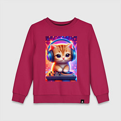 Свитшот хлопковый детский Cutie kitten DJ - neon glow, цвет: маджента