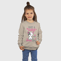 Свитшот хлопковый детский Just a girl who loves cats, цвет: миндальный — фото 2