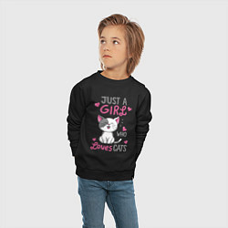 Свитшот хлопковый детский Just a girl who loves cats, цвет: черный — фото 2