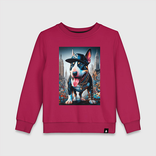 Детский свитшот Funny bull terrier in New York - ai art / Маджента – фото 1