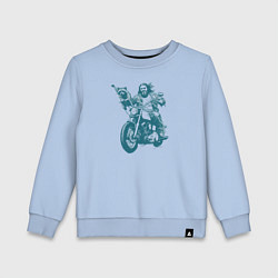 Свитшот хлопковый детский Енот с байкером на мотоцикле, цвет: мягкое небо