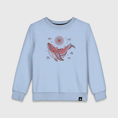 Детский свитшот Кит и солнце в стиле мезенской росписи / Мягкое небо – фото 1
