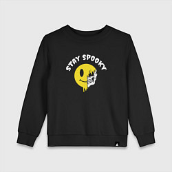 Свитшот хлопковый детский Stay spooky смайл эмодзи, цвет: черный